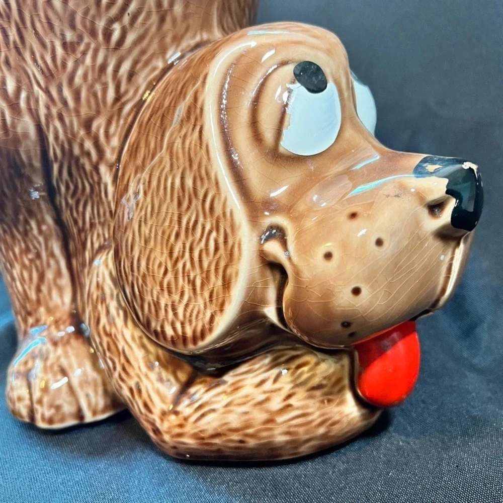 Vintage McCoy Thinking Dog Cookie Jar 0272 USA Brown Puppy Retro Kitchen Pottery